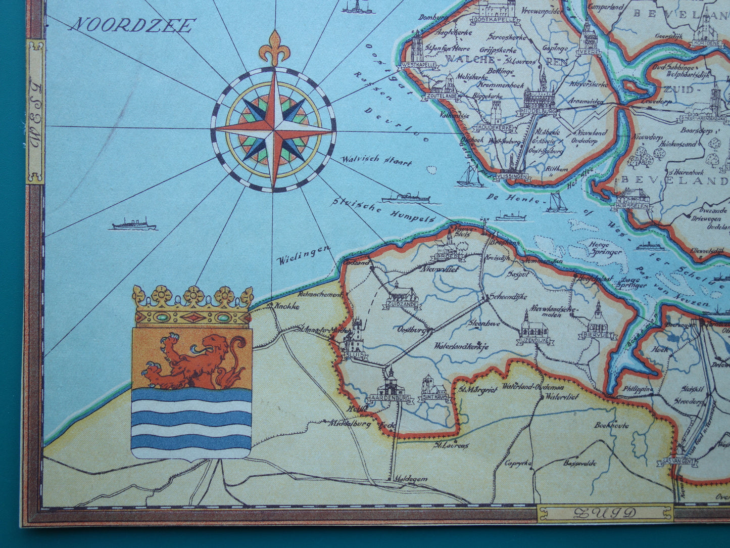 ZEELAND Vintage kaart van de provincie Zeeland uit 1947 Oude historische landkaart