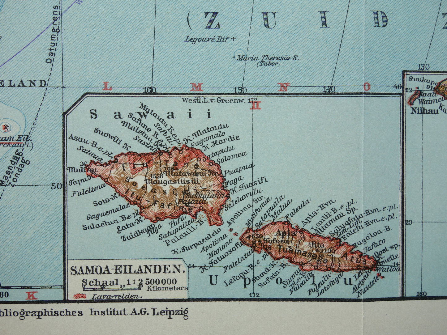 Oude Nederlandse kaart van Oceanië uit 1936 originele vintage landkaart