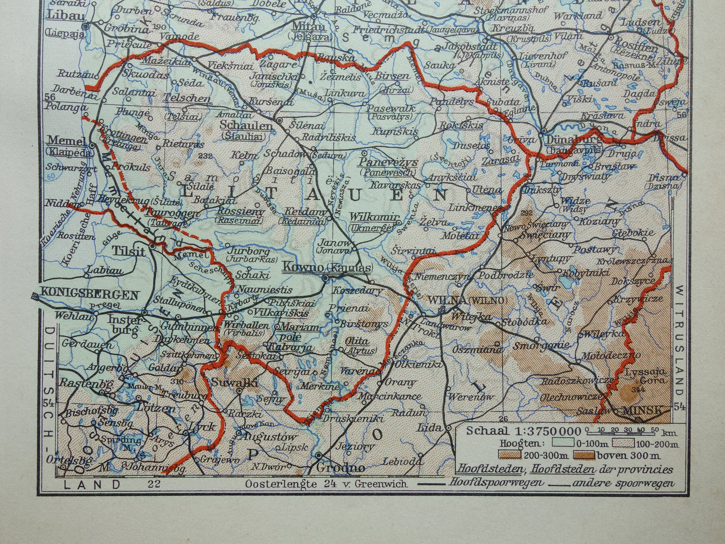 Baltische Staten oude kaart uit 1936 kleine originele Nederlandse vintage landkaart Letland Estland en Litouwen