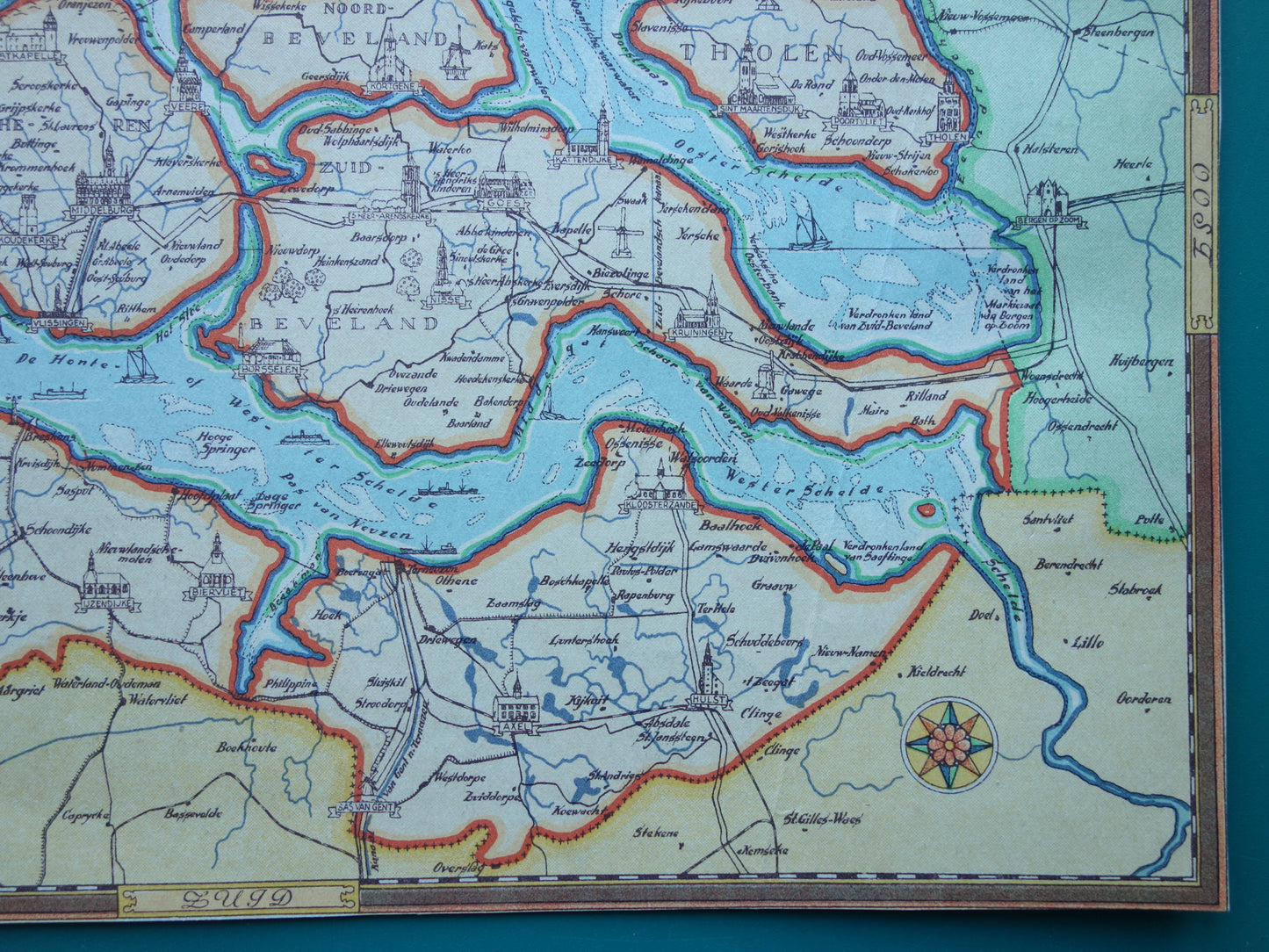 ZEELAND Vintage kaart van de provincie Zeeland uit 1947 Oude historische landkaart