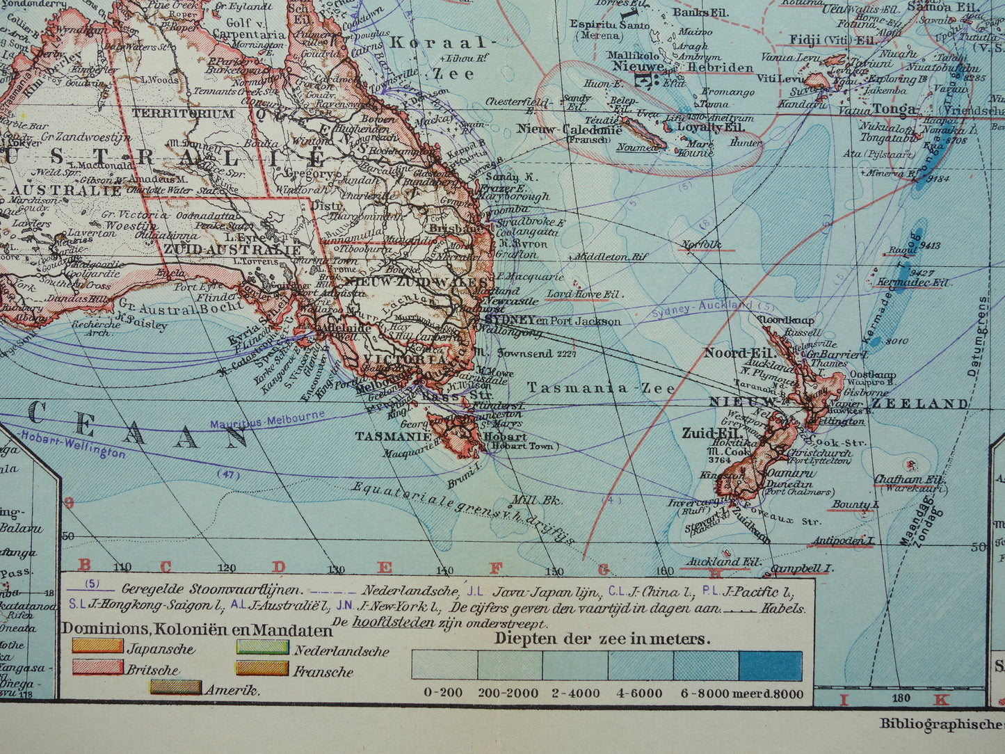 Oude Nederlandse kaart van Oceanië uit 1936 originele vintage landkaart