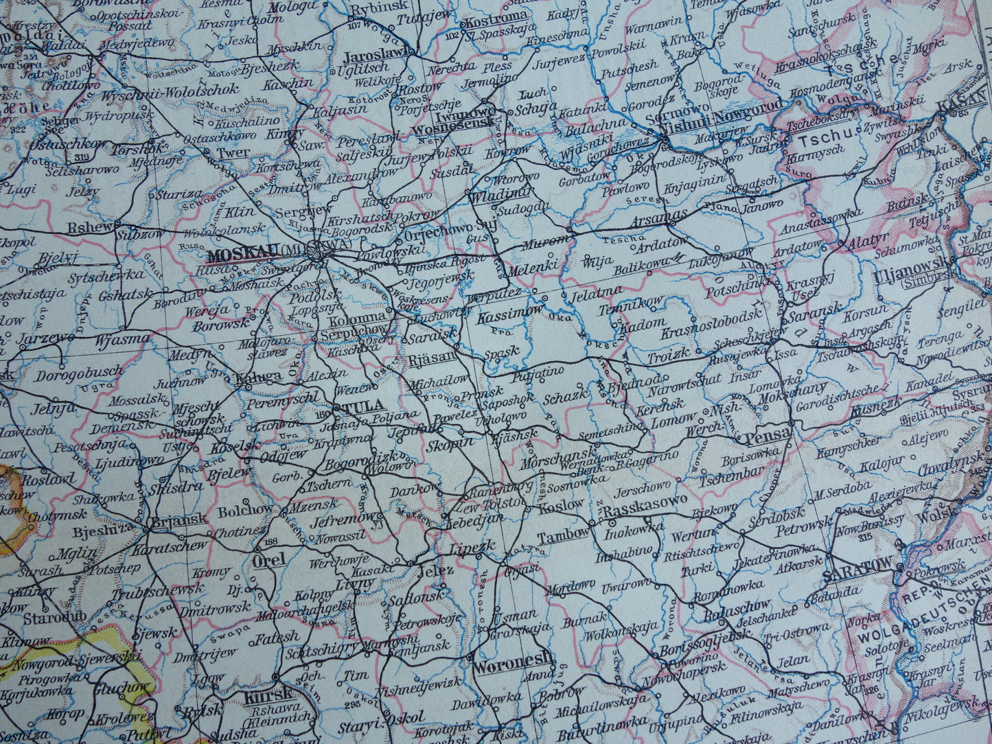 Alte Landkarte von Zentralrussland aus dem Jahr 1928 Vintage-Karte