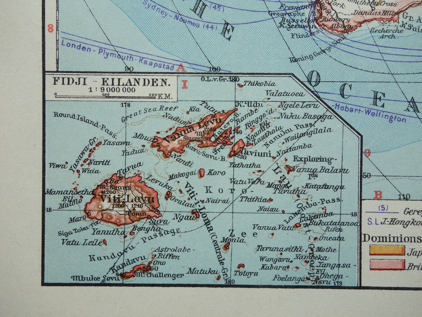 Oude Nederlandse kaart van Oceanië uit 1936 originele vintage landkaart