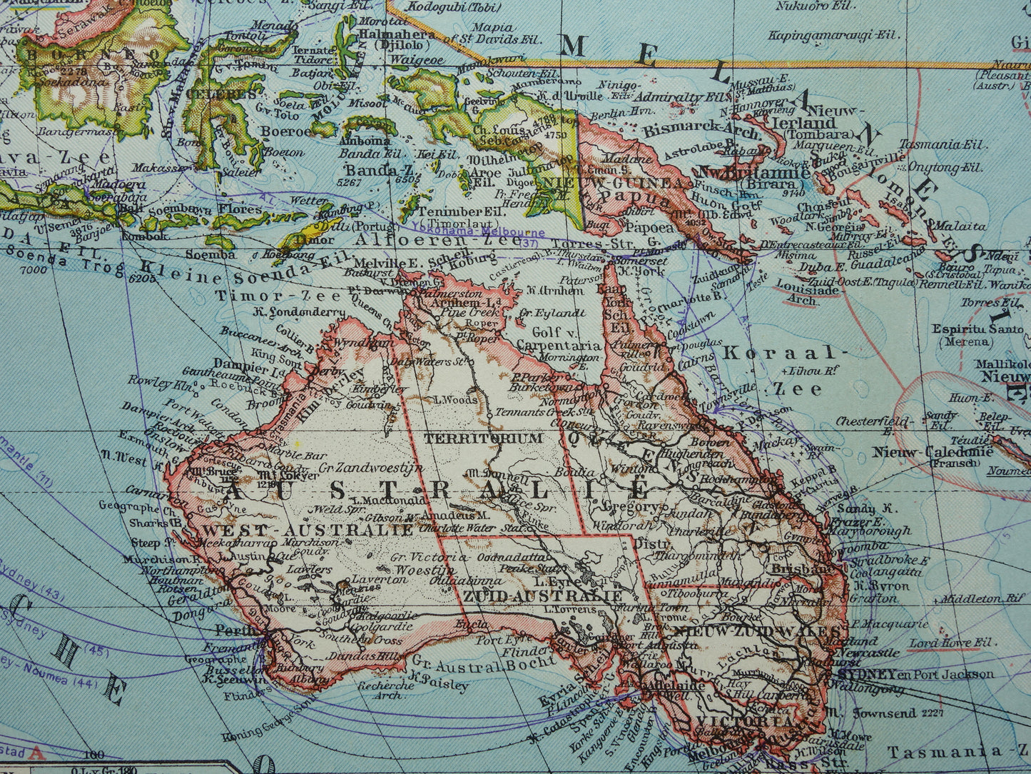 Oude Nederlandse kaart van Oceanië uit 1936 originele vintage landkaart