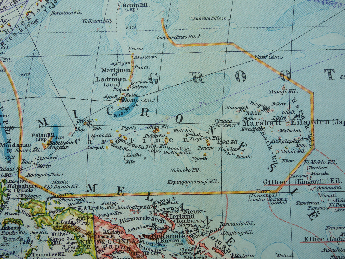 Oude Nederlandse kaart van Oceanië uit 1936 originele vintage landkaart