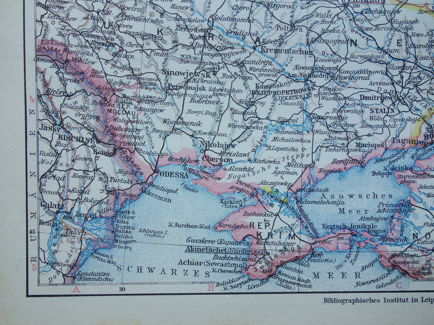 Alte Landkarte von Zentralrussland aus dem Jahr 1928 Vintage-Karte