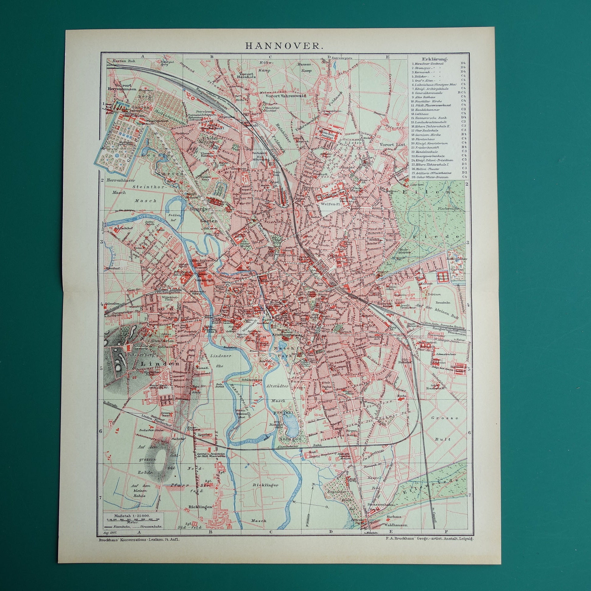 Hannover in het jaar 1907 vintage plattegrond