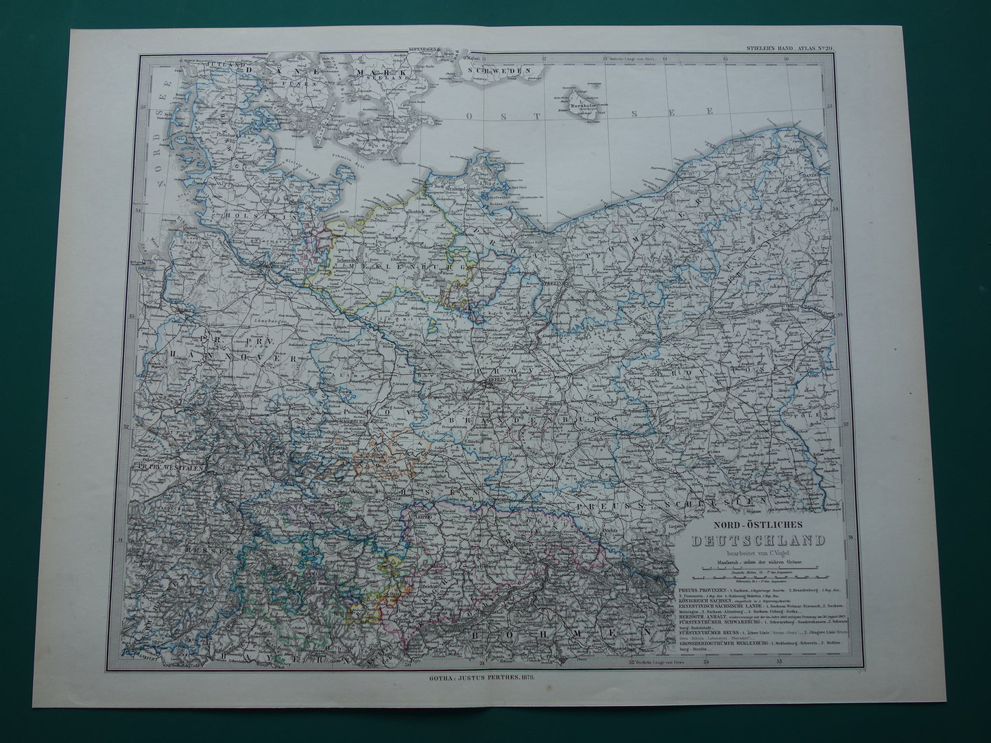 Duitsland oude kaart van de provincie Pommeren Brandenburg in 1878 Grote originele antieke landkaart Mecklenburg Polen Noord-Duitsland