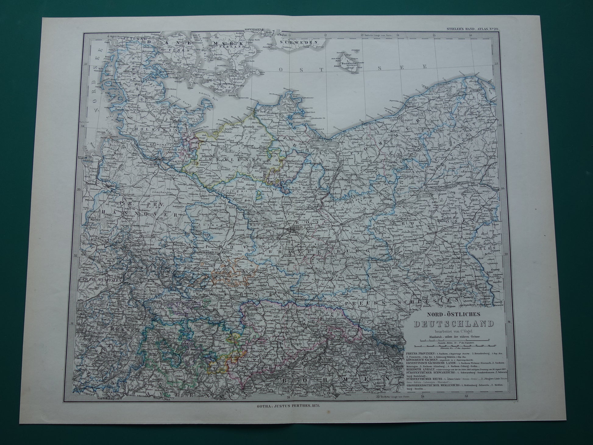 Duitsland oude kaart van de provincie Pommeren Brandenburg in 1878 Grote originele antieke landkaart Mecklenburg Polen Noord-Duitsland