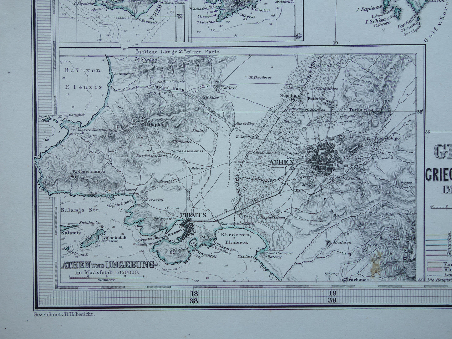 145+ jaar oude landkaart van Griekenland originele antieke kaart uit 1879 vintage kaarten Athene Piraeus