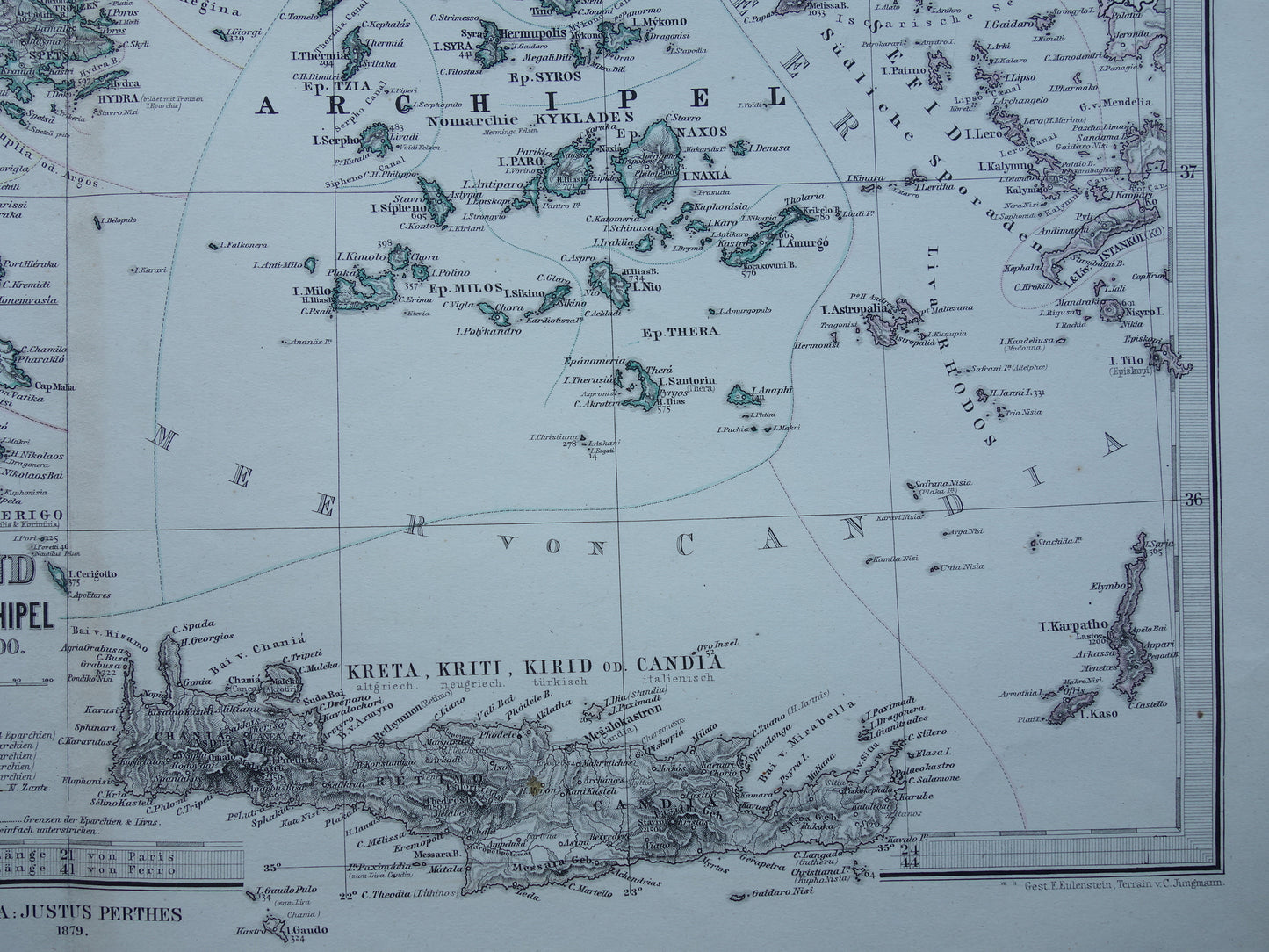 145+ jaar oude landkaart van Griekenland originele antieke kaart uit 1879 vintage kaarten Athene Piraeus