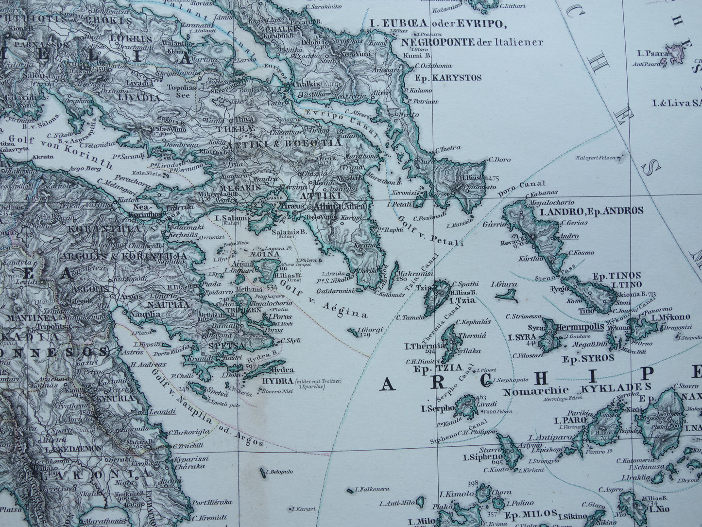 145+ jaar oude landkaart van Griekenland originele antieke kaart uit 1879 vintage kaarten Athene Piraeus