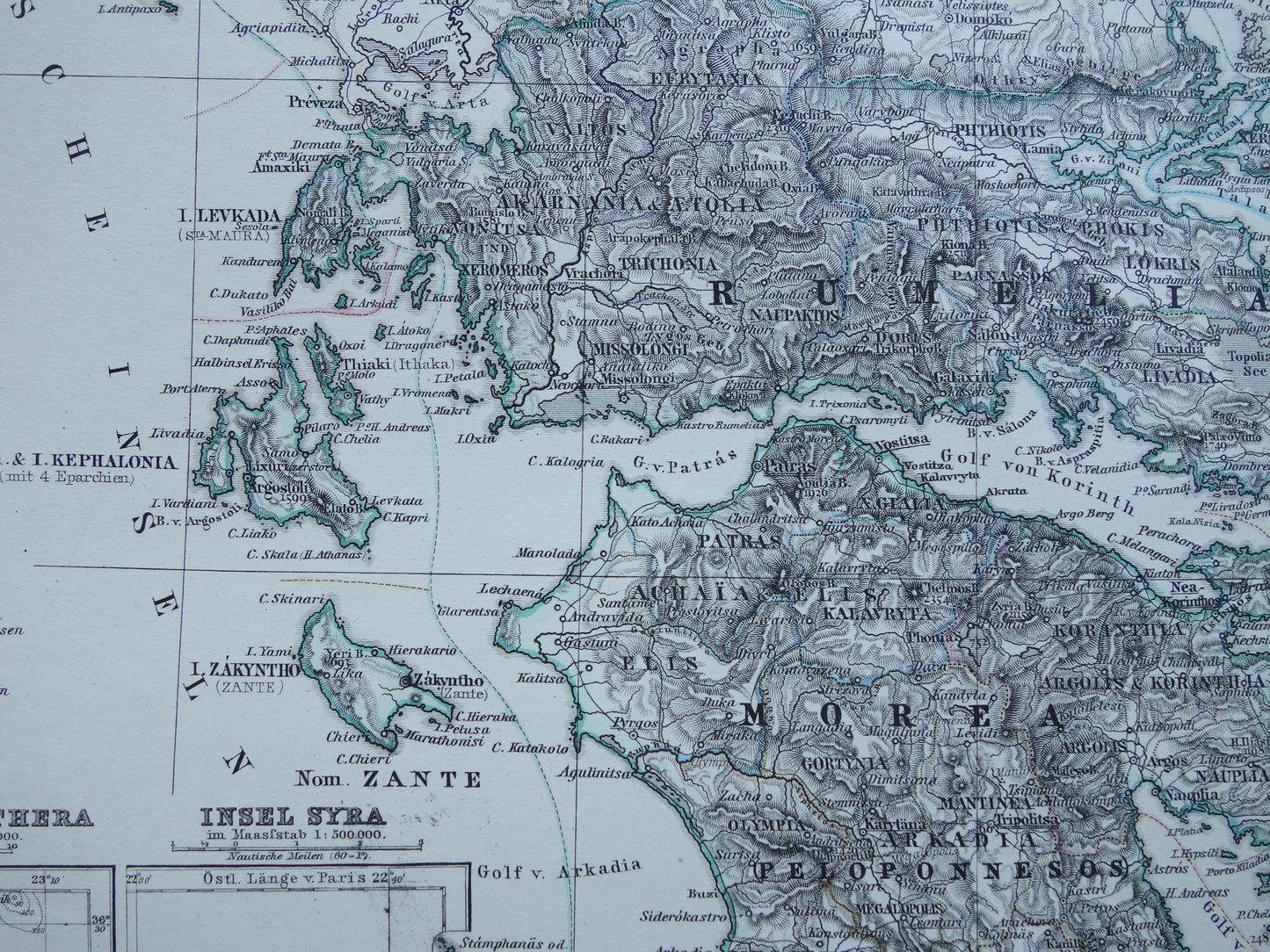 145+ jaar oude landkaart van Griekenland originele antieke kaart uit 1879 vintage kaarten Athene Piraeus