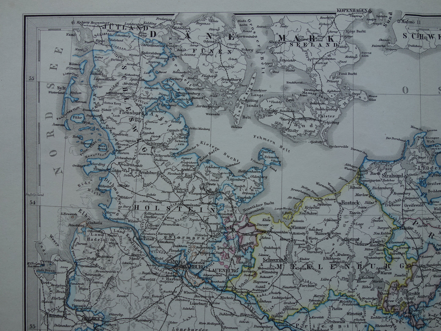 Duitsland oude kaart van de provincie Pommeren Brandenburg in 1878 Grote originele antieke landkaart Mecklenburg Polen Noord-Duitsland