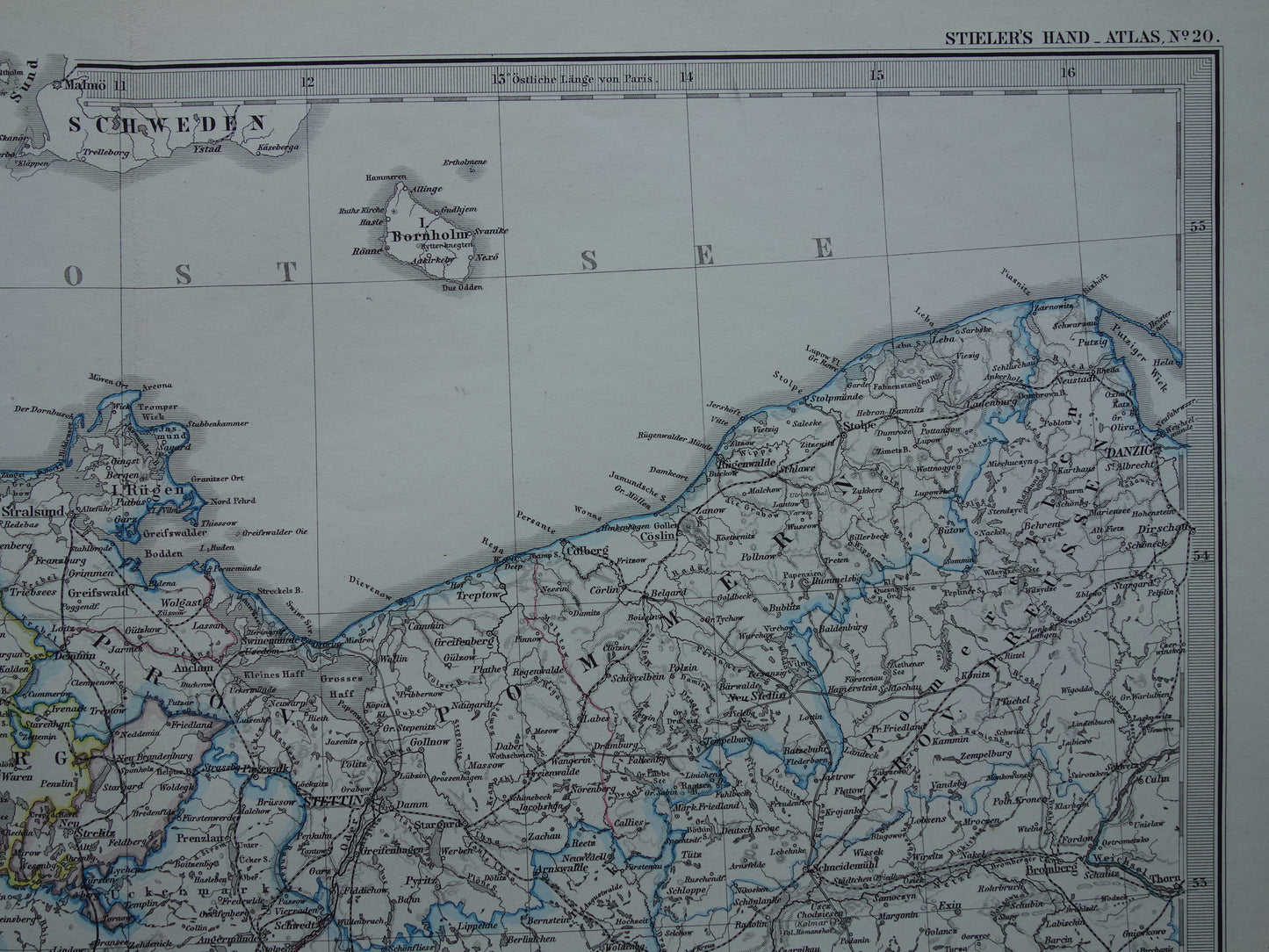 Duitsland oude kaart van de provincie Pommeren Brandenburg in 1878 Grote originele antieke landkaart Mecklenburg Polen Noord-Duitsland