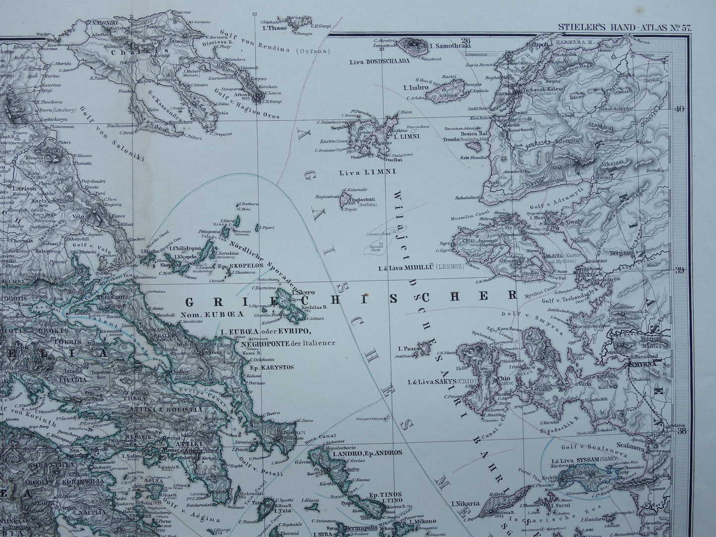 145+ jaar oude landkaart van Griekenland originele antieke kaart uit 1879 vintage kaarten Athene Piraeus