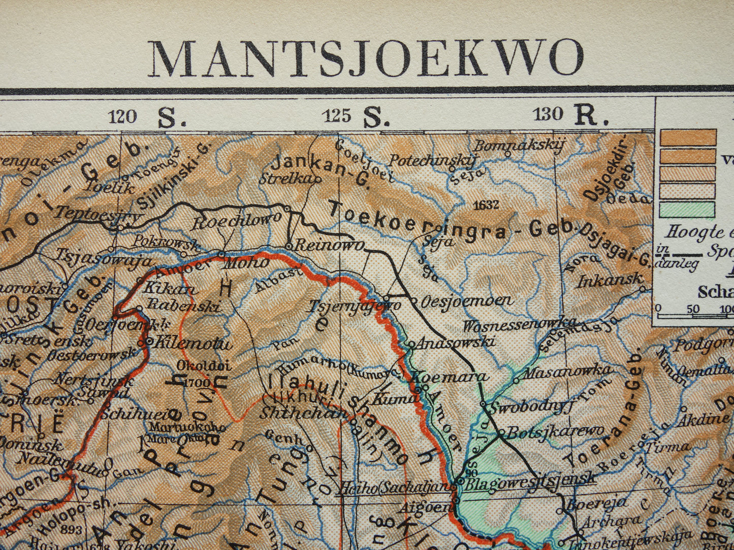 Mantsjoekwo Oude kaart van Mantsjoerije Korea China uit 1936 Originele vintage Nederlandse kaart van Mandsjoekwo
