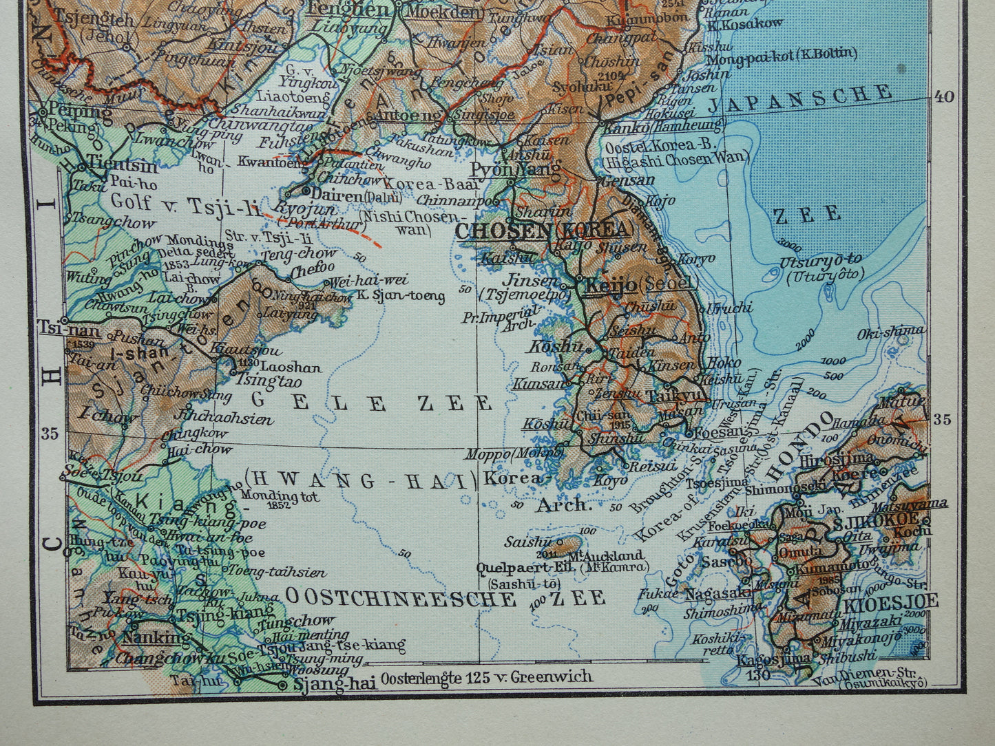 Mantsjoekwo Oude kaart van Mantsjoerije Korea China uit 1936 Originele vintage Nederlandse kaart van Mandsjoekwo