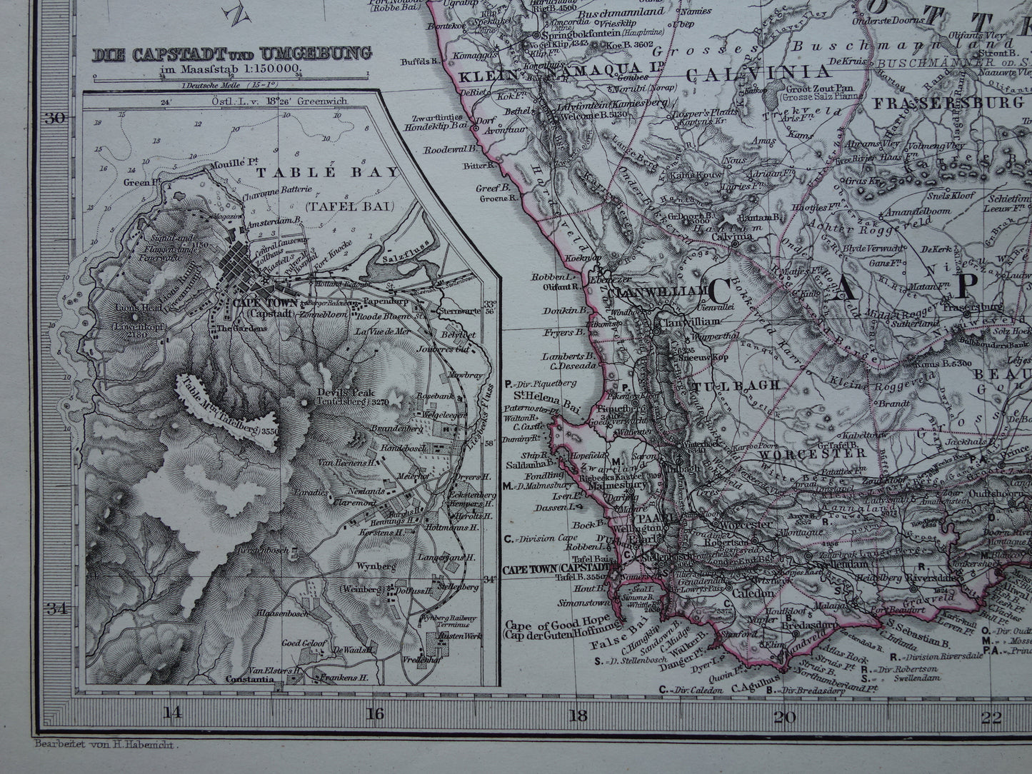 Oude landkaart van Zuid-Afrika in 1878 Grote originele 145+ jaar antieke kaart van Oranje Vrijstaat Namibië Botswana Kaapland Transvaal