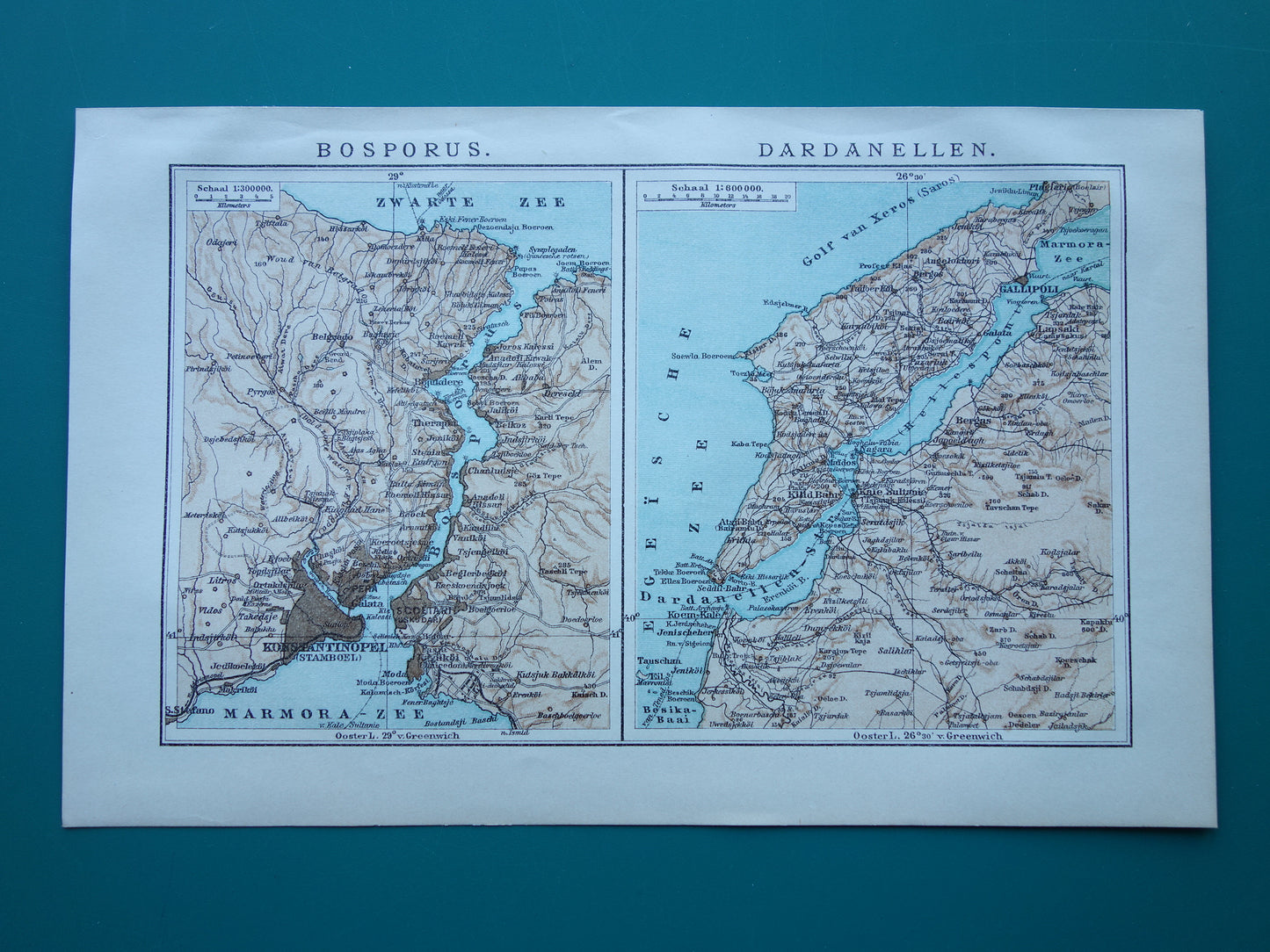 BOSPORUS & DARDANELLEN kleine oude kaart uit 1915 originele Nederlandse vintage landkaart