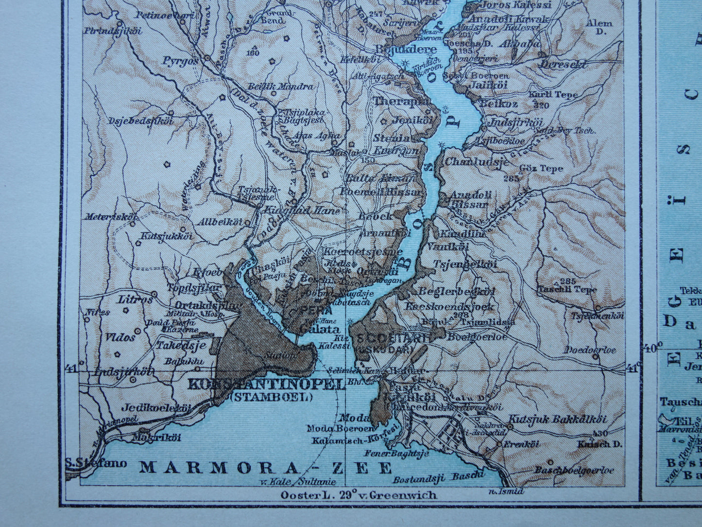 BOSPORUS & DARDANELLEN kleine oude kaart uit 1915 originele Nederlandse vintage landkaart