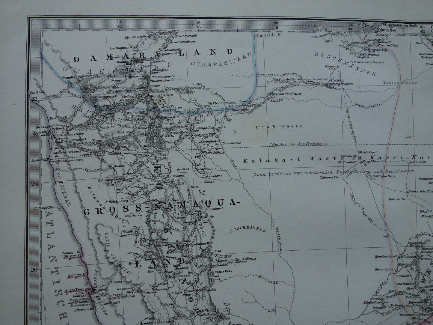 Oude landkaart van Zuid-Afrika in 1878 Grote originele 145+ jaar antieke kaart van Oranje Vrijstaat Namibië Botswana Kaapland Transvaal