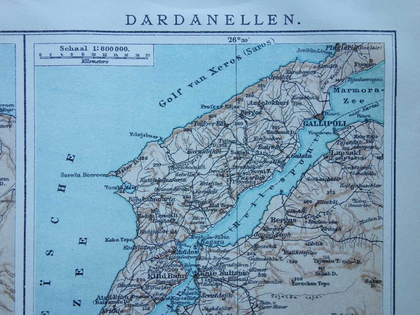 BOSPORUS & DARDANELLEN kleine oude kaart uit 1915 originele Nederlandse vintage landkaart