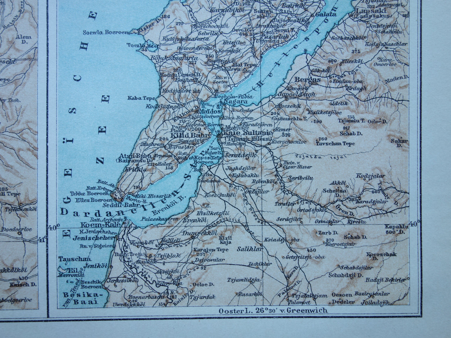 BOSPORUS & DARDANELLEN kleine oude kaart uit 1915 originele Nederlandse vintage landkaart