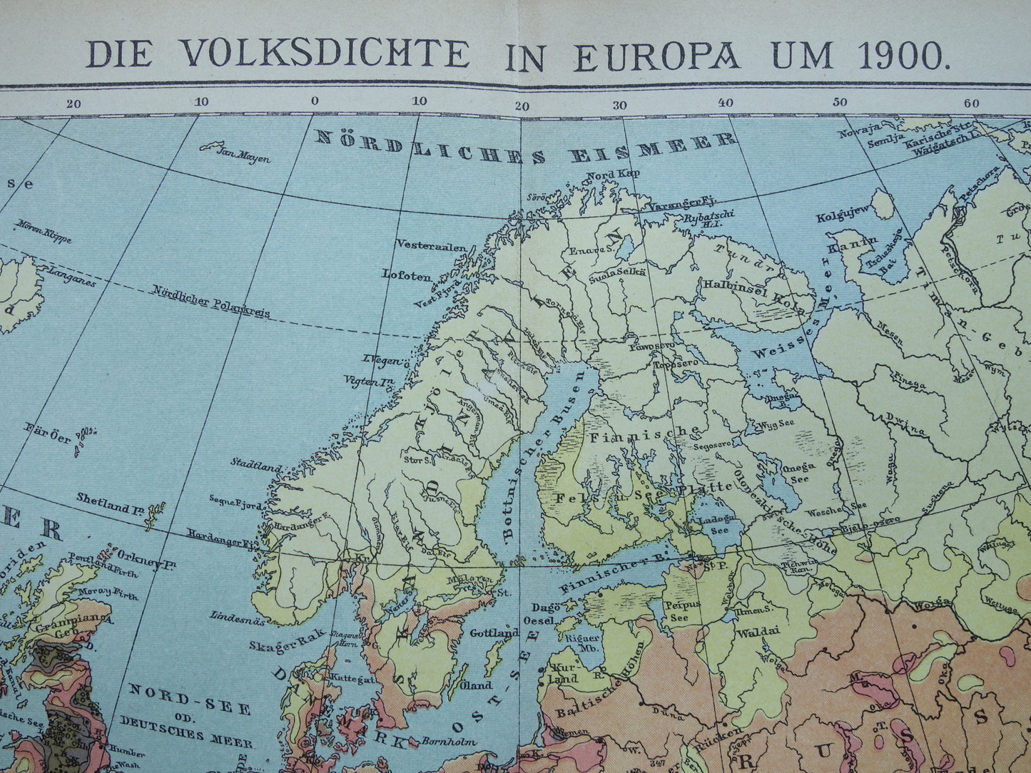 Alte Karte Bevölkerungsdichte Europas aus dem Jahr 1902 antike thematische Landkarte
