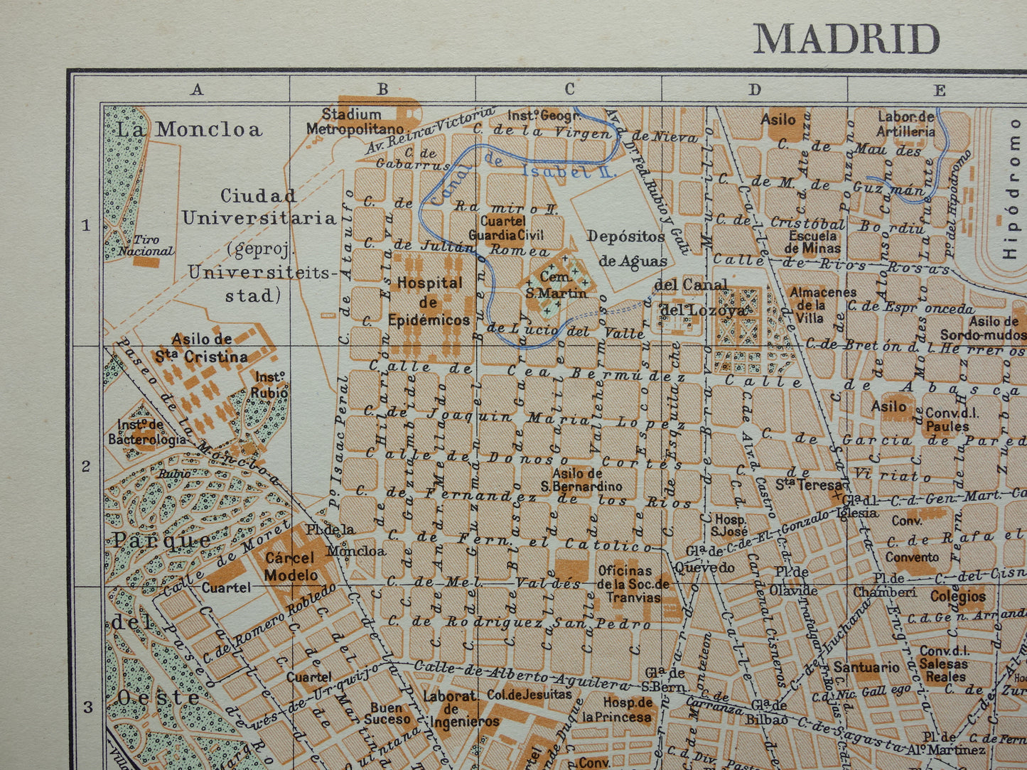MADRID alte Karte von Madrid, Spanien, aus dem Jahr 1936 originale Vintage-Karte