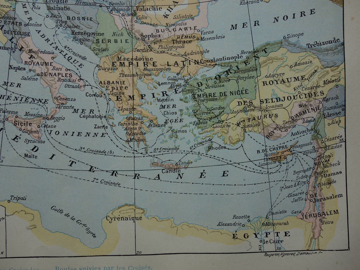 KRUISTOCHTEN Oude kaart van Europa Palestina - Vintage landkaart kruistocht routes Jeruzalem - originele historische kaarten