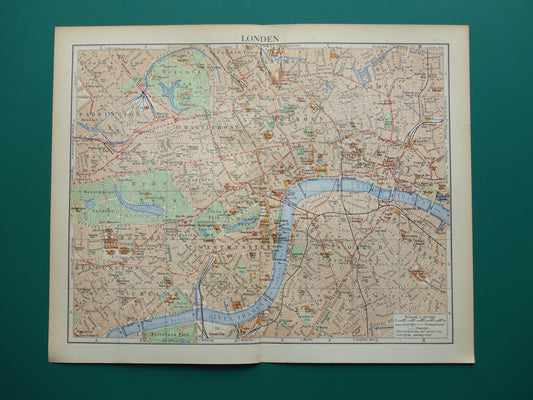 LONDEN oude plattegrond uit 1936 originele Nederlandse antieke kaart van centrum Londen City Westend Westminster