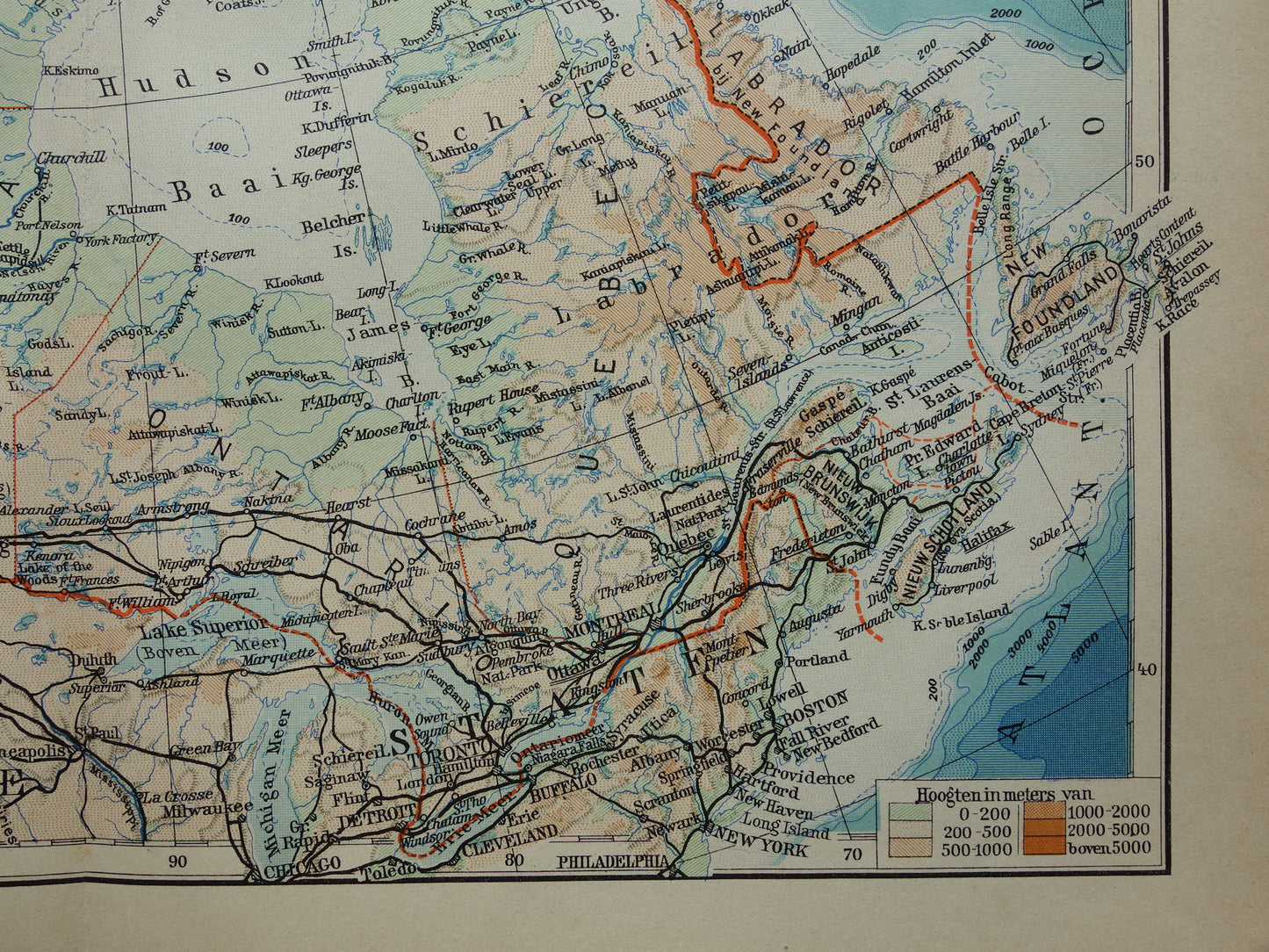 Alte Karte von Kanada, Grönland und Alaska, original niederländische Vintage-Landkarte aus den 1930er Jahren