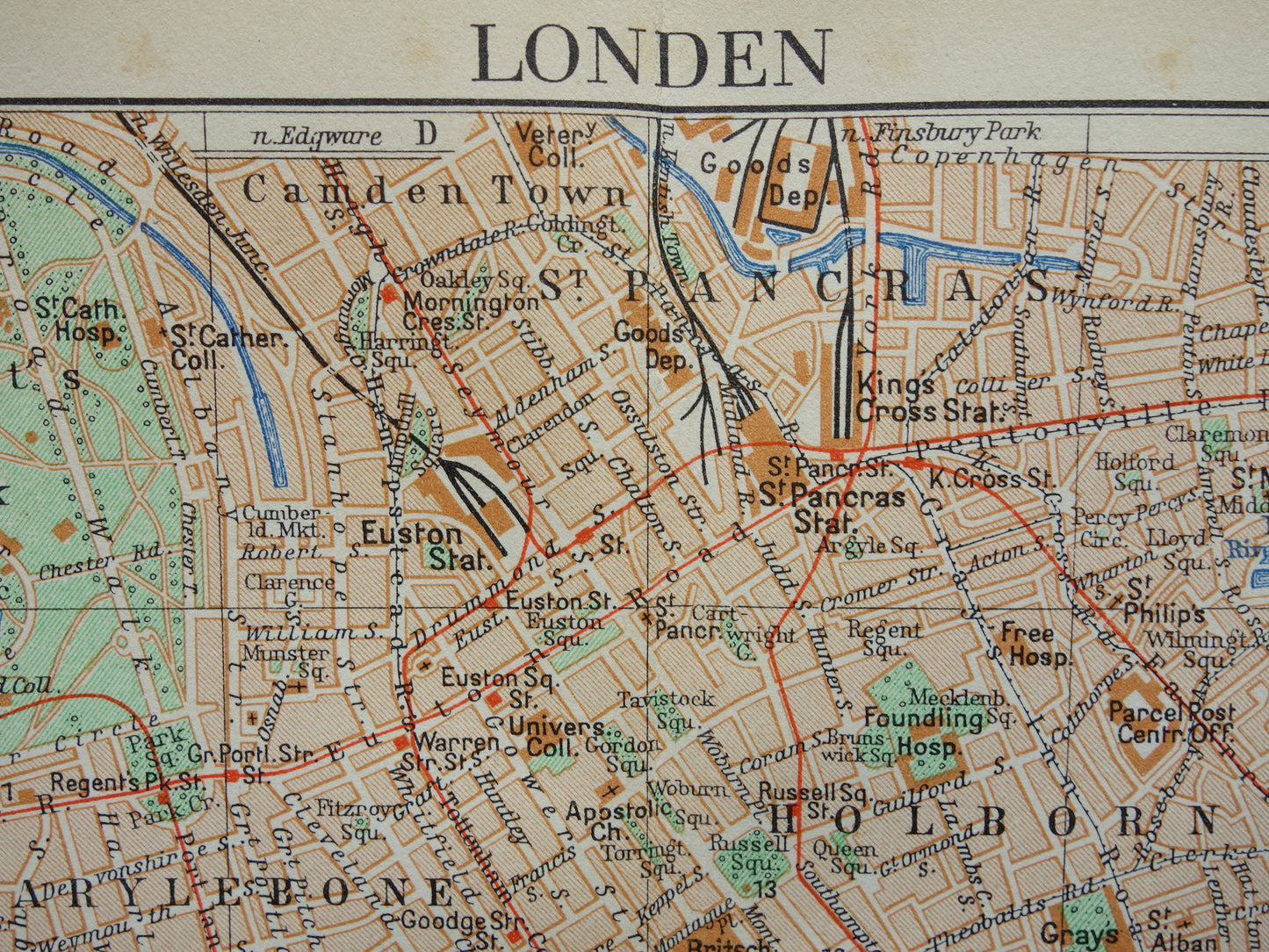 LONDON old map from 1936 original Dutch antique map of center London City Westend Westminster