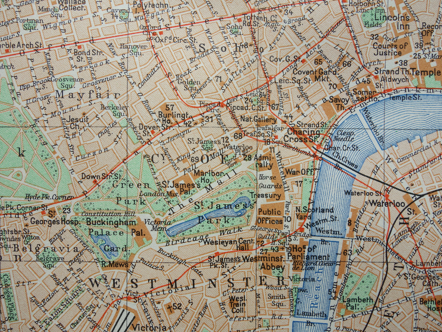 LONDON old map from 1936 original Dutch antique map of center London City Westend Westminster