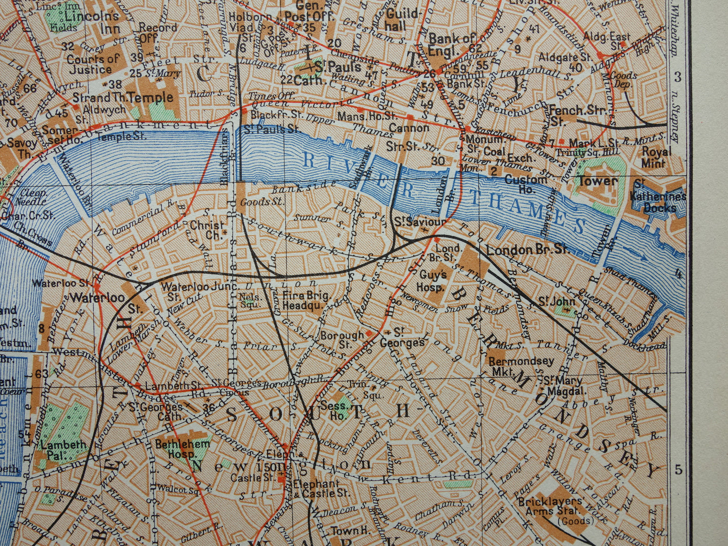 LONDON old map from 1936 original Dutch antique map of center London City Westend Westminster