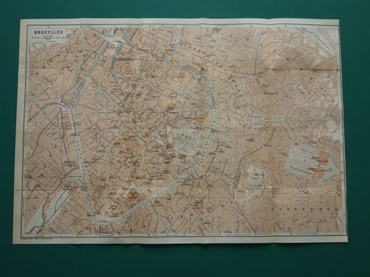 BRUSSEL oude kaart van Brussel België uit 1910 originele antieke historische plattegrond