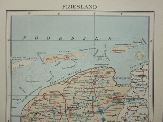 FRIESLAND Oude kaart van de provincie Friesland uit 1935 kleine originele vintage historische landkaart