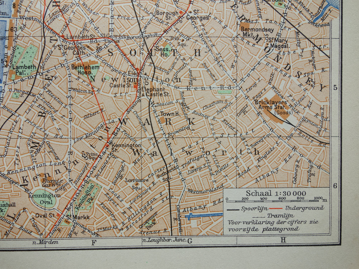 LONDON old map from 1936 original Dutch antique map of center London City Westend Westminster