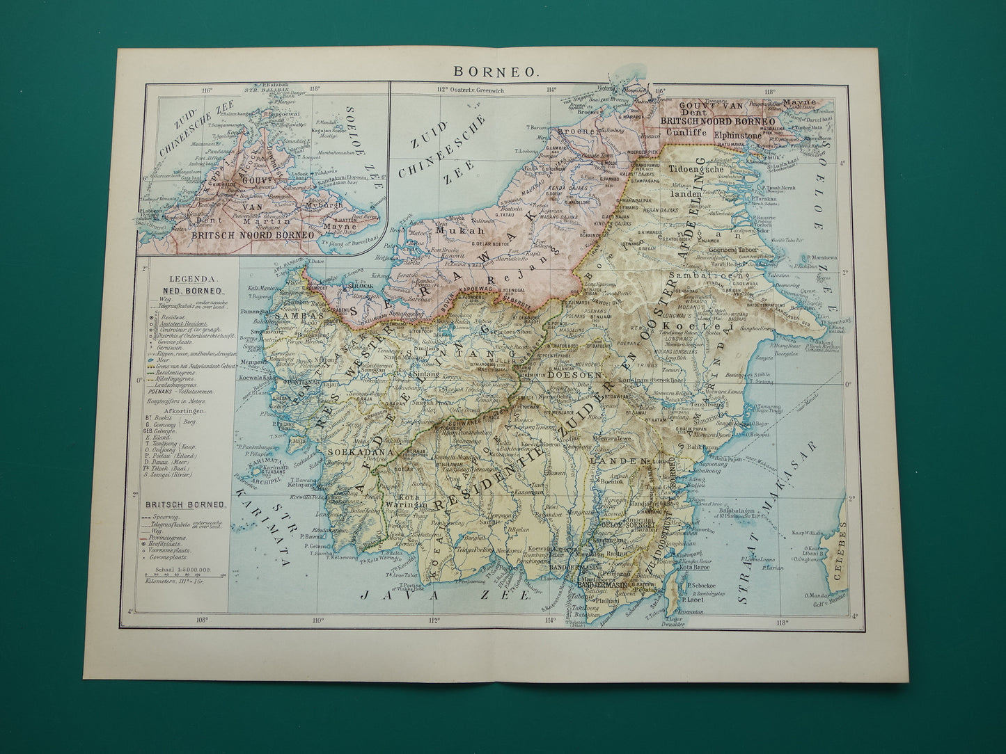 BORNEO oude kaart uit 1915 originele Nederlandse vintage landkaart Indonesië