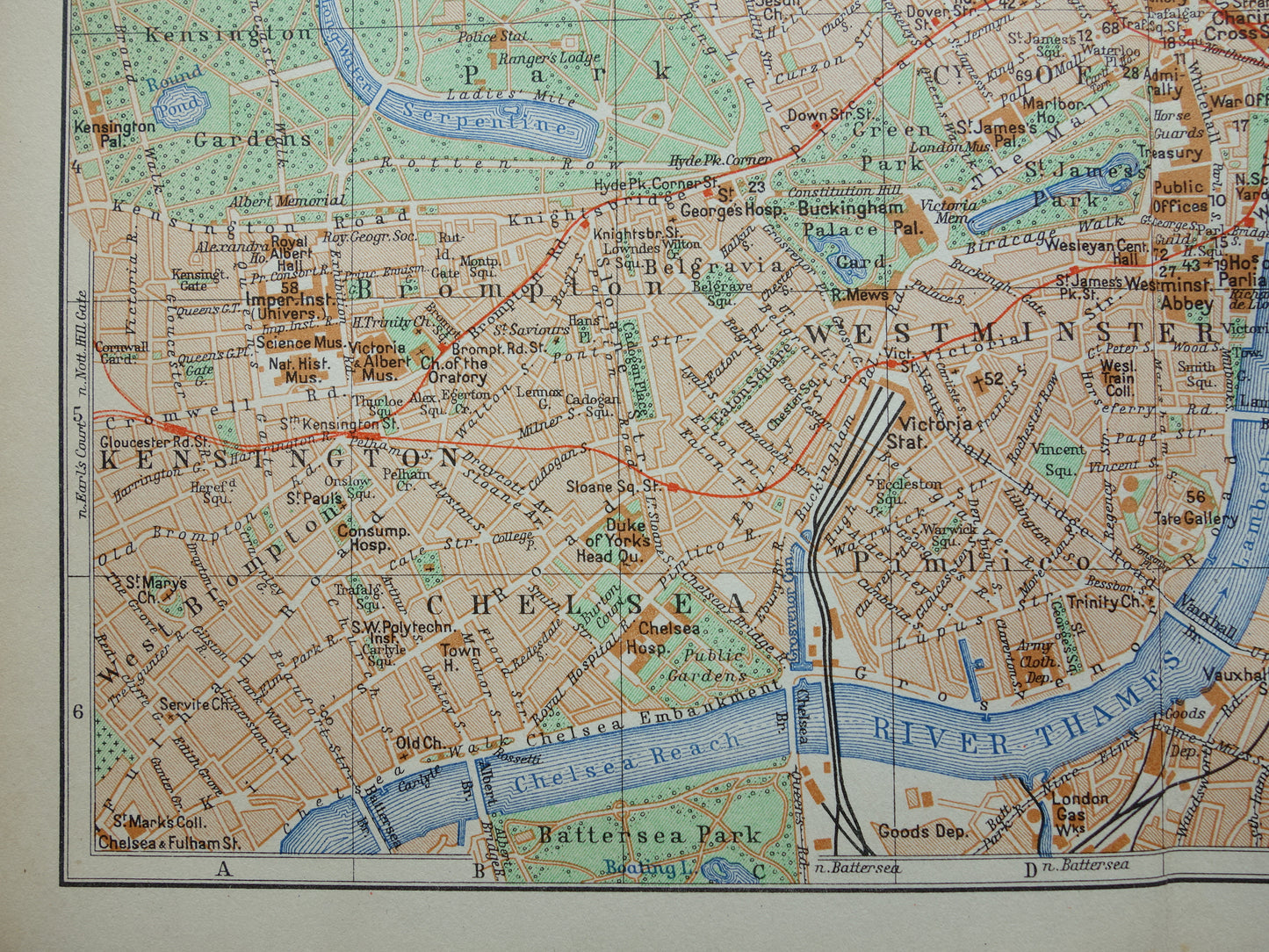 LONDON old map from 1936 original Dutch antique map of center London City Westend Westminster
