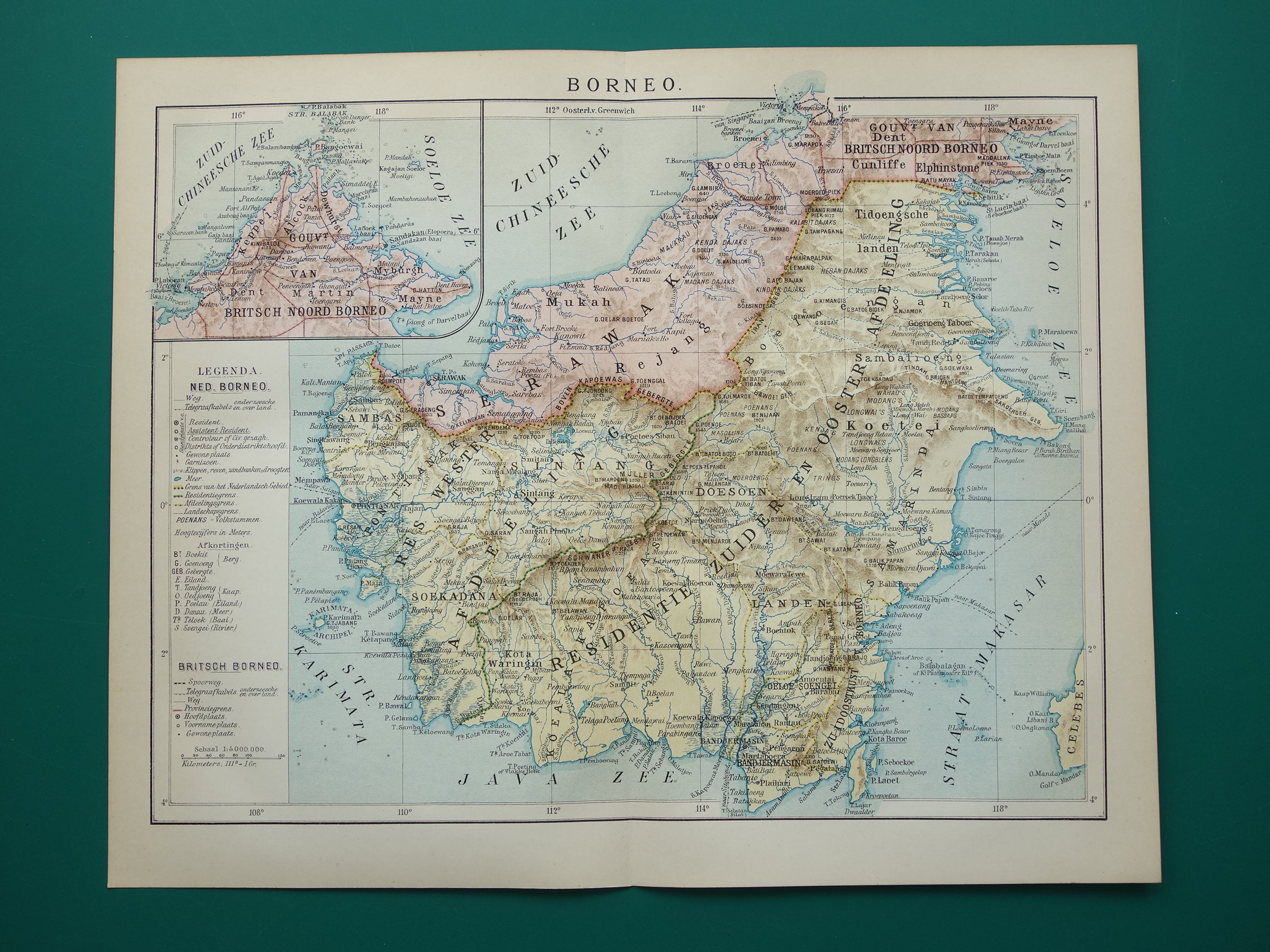 BORNEO old map from 1915 original Dutch vintage map Indonesia ...