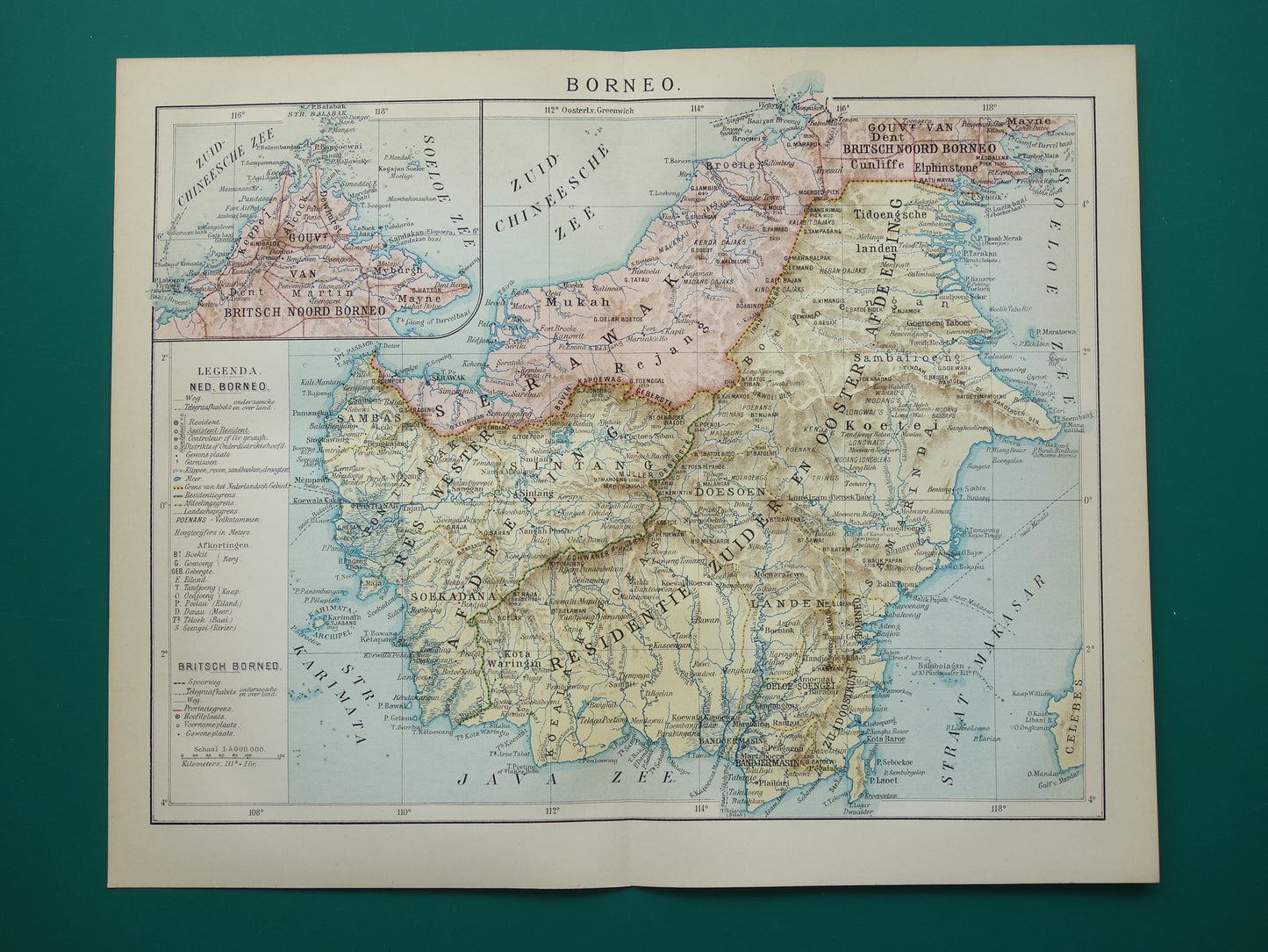 BORNEO oude kaart uit 1915 originele Nederlandse vintage landkaart Indonesië