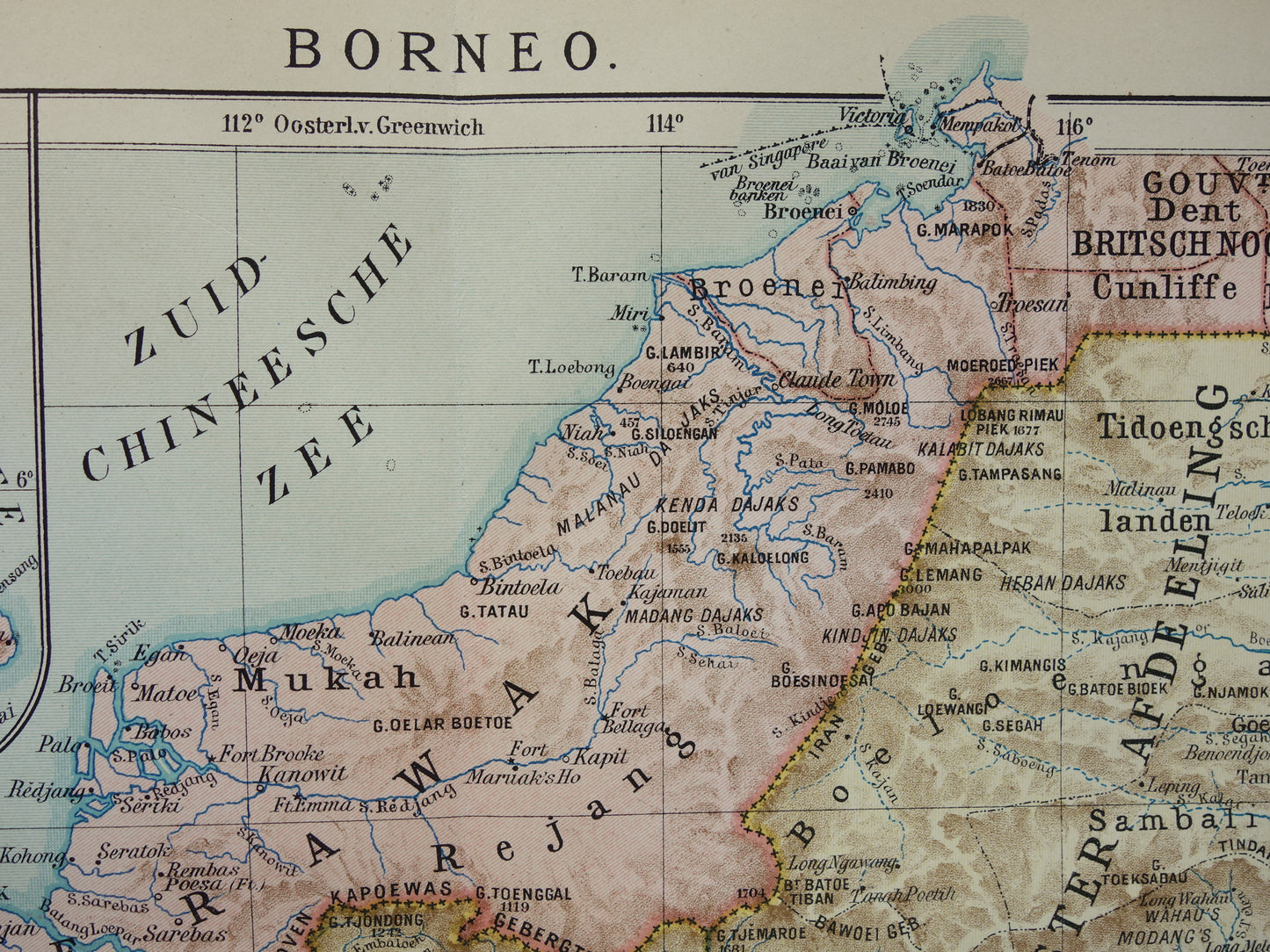 BORNEO oude kaart uit 1915 originele Nederlandse vintage landkaart Indonesië