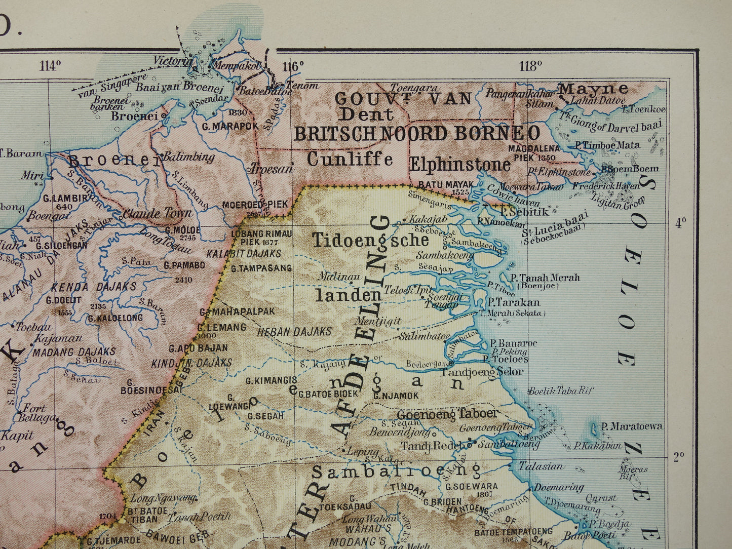 BORNEO oude kaart uit 1915 originele Nederlandse vintage landkaart Indonesië