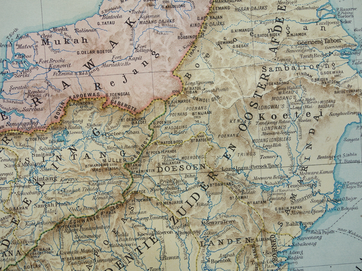 BORNEO oude kaart uit 1915 originele Nederlandse vintage landkaart Indonesië