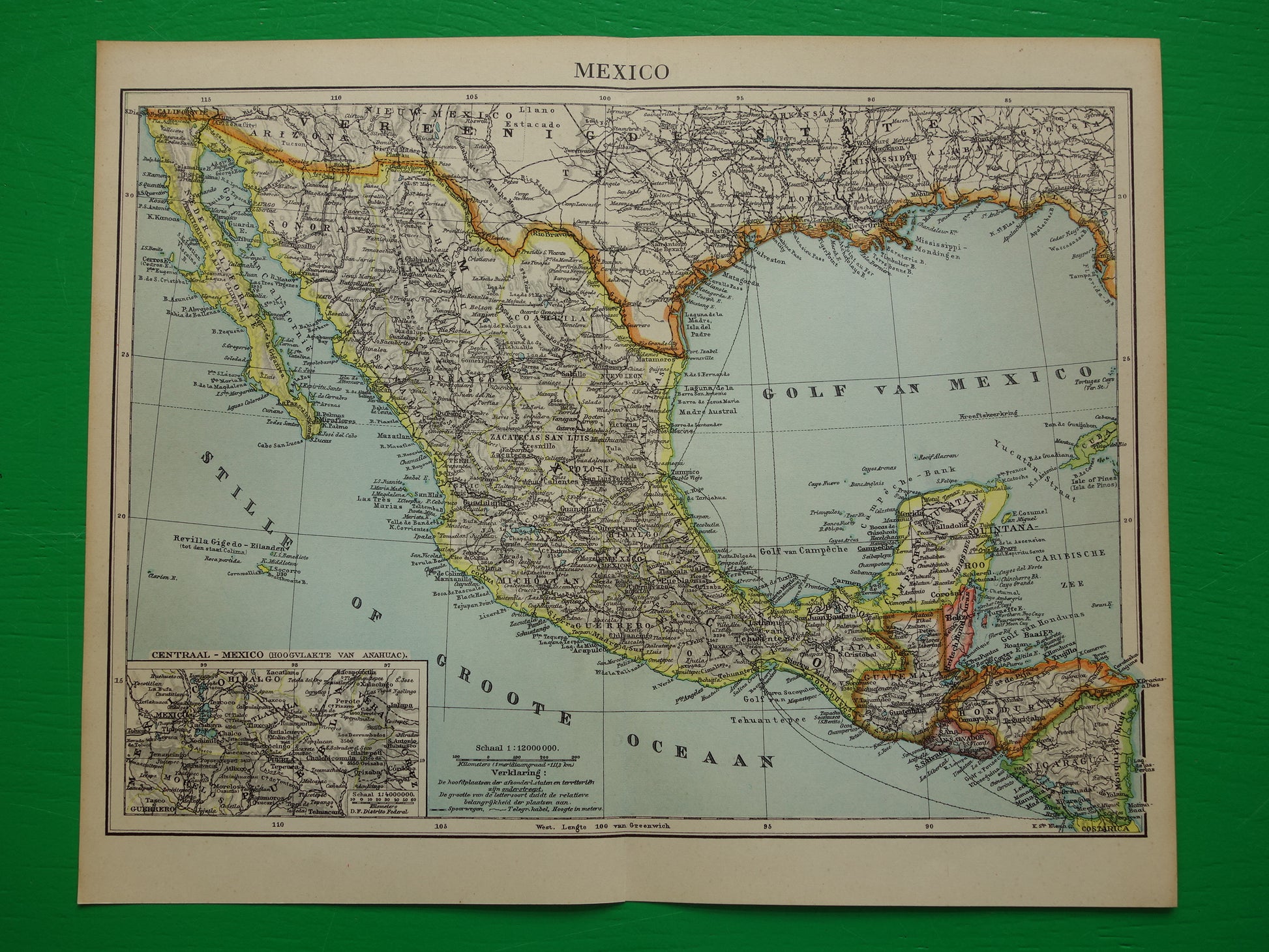 MEXICO Vintage kaart van Mexico uit 1937 originele oude Nederlandse kaart