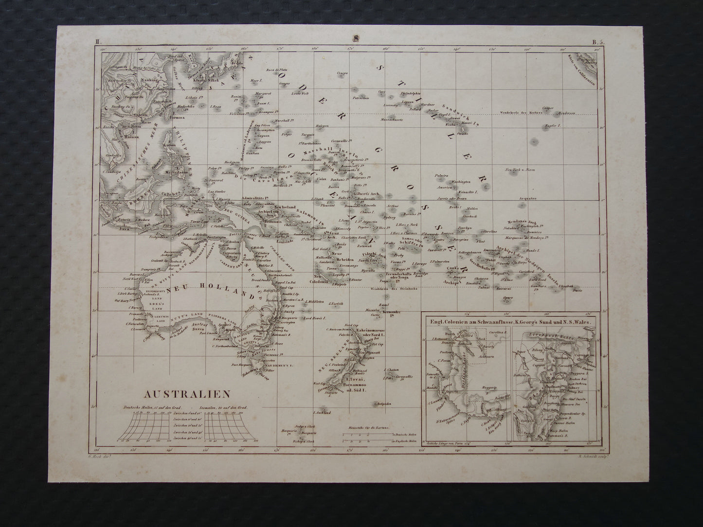 OCEANIË antieke kaart van Oceanië 175+ jaar oude landkaart van continent met Australië Nieuw-Zeeland uit 1849 - originele vintage historische kaarten