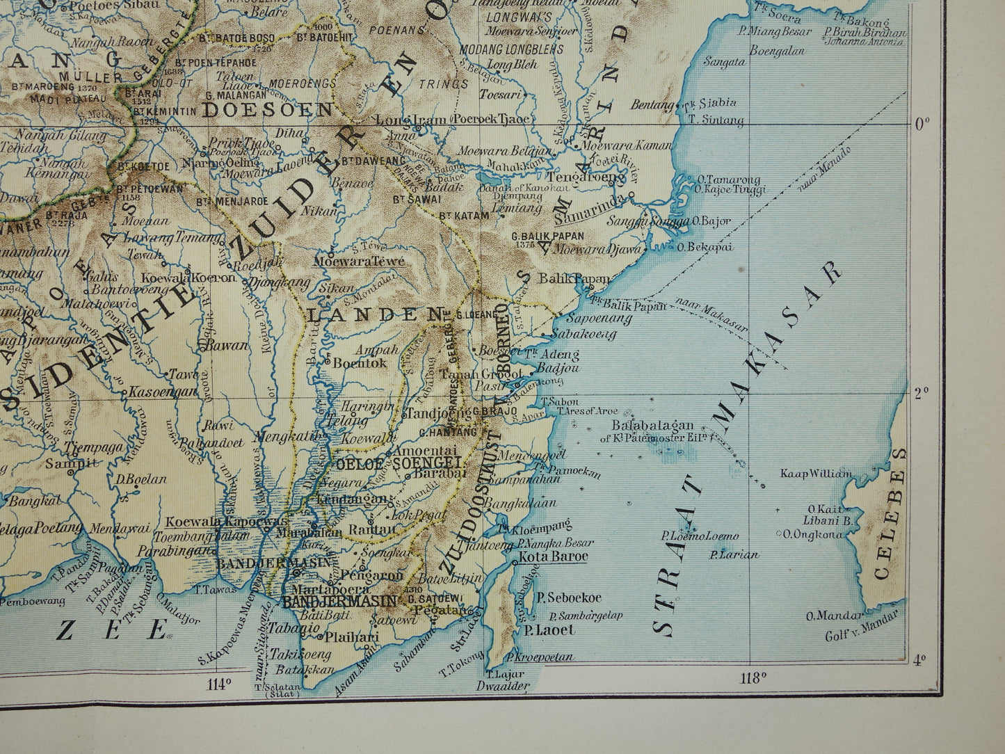 BORNEO oude kaart uit 1915 originele Nederlandse vintage landkaart Indonesië
