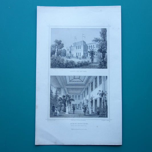 Oude prent Parkzaal Plantage Parklaan Wertheimpark Parktuin uit 1858 Originele antieke gravure Terwen Koningrijk der Nederlanden Amsterdam Park en Wintertuin